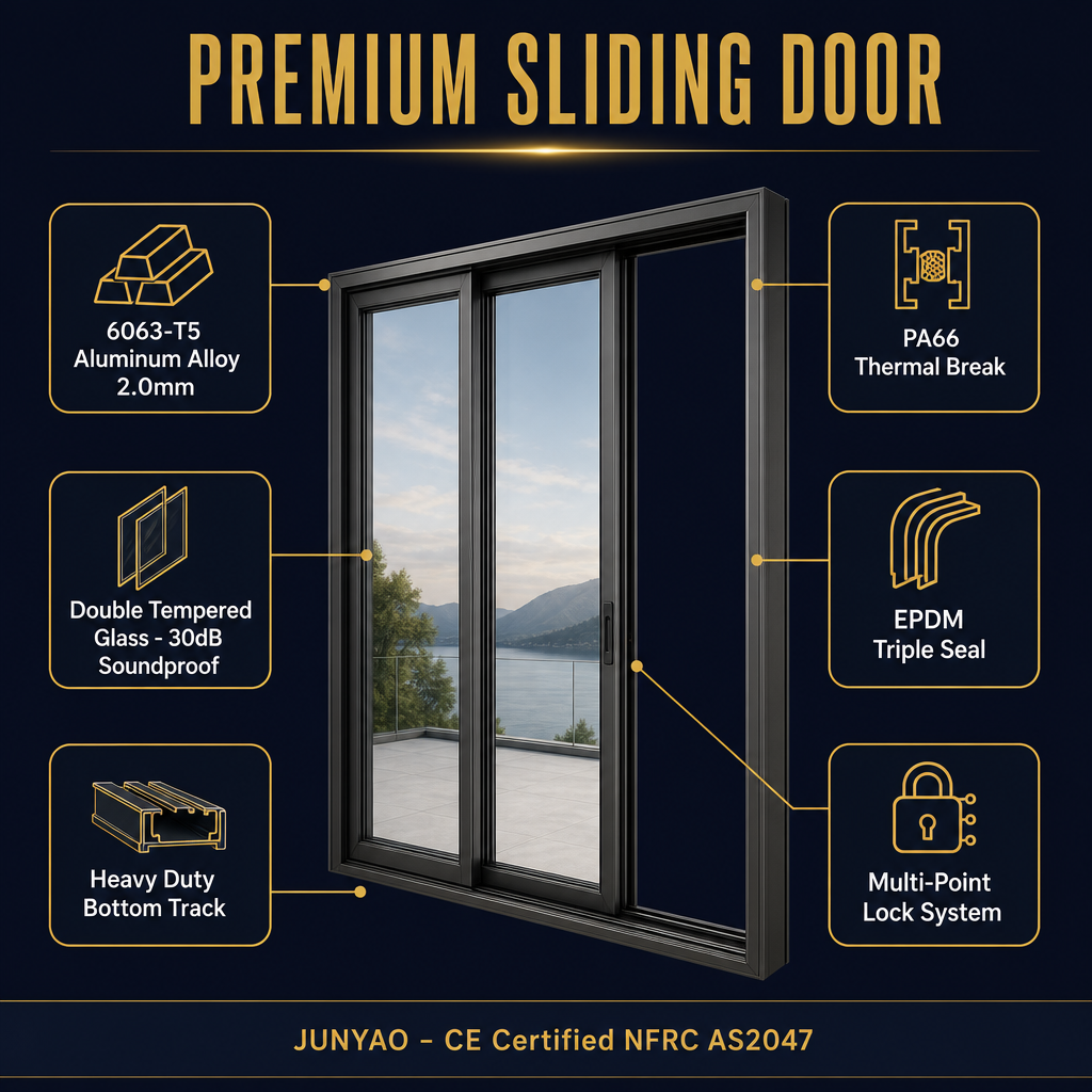 OEM Hurricane Resistant Sliding Door 4 Tracks Double Tempered Glass Airtight Waterproof Slim Frame NFRC CE AS2047 Villa Hotel