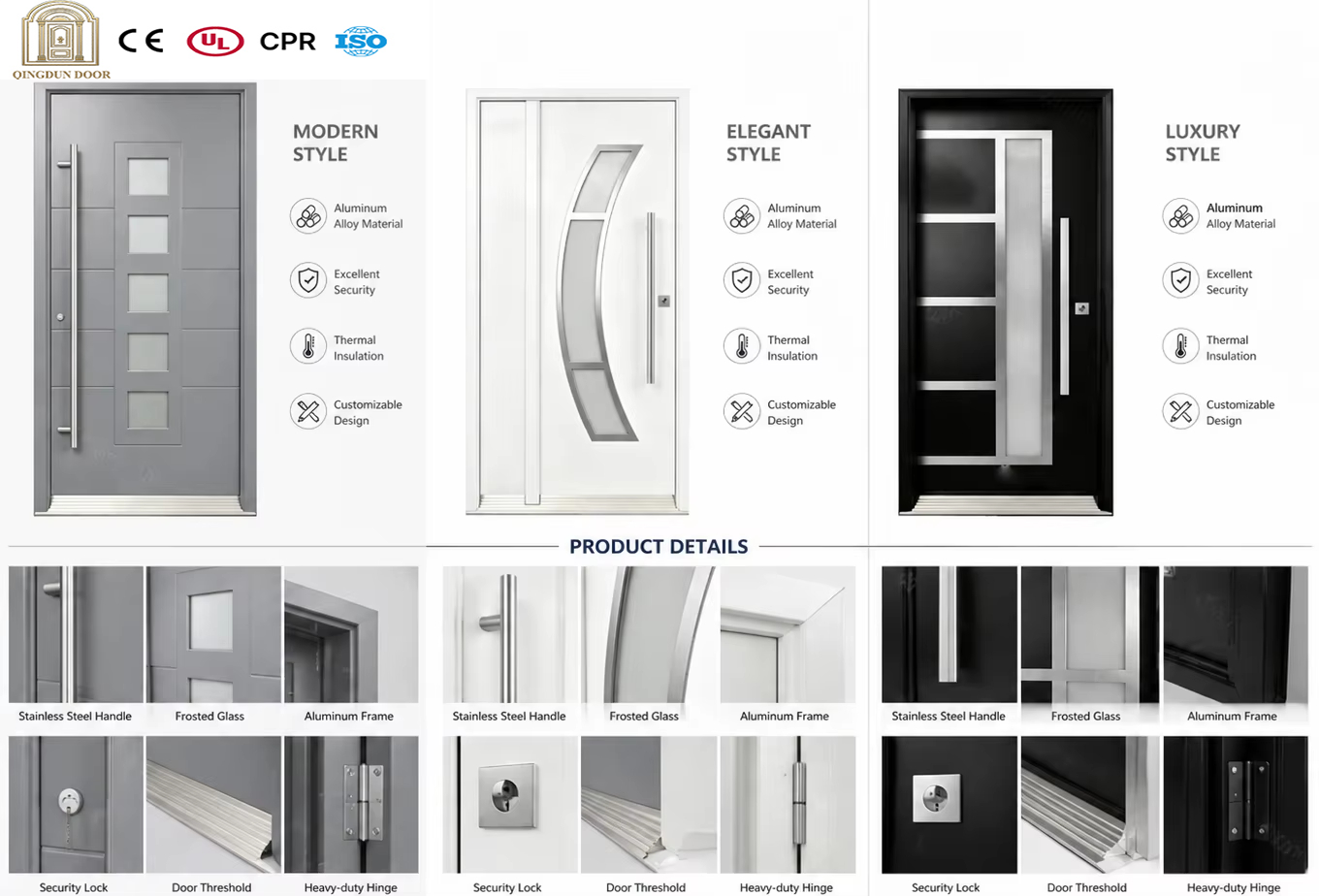 Luxury Smart Entrance Doors Cast Aluminum Metal Single Front Entry Anti Theft Aluminum Alloy Exterior Security Doors
