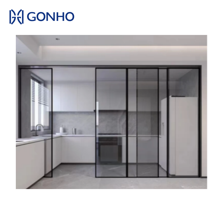 GONHO Hurricane Impact Glass Sliding Door Interior Partition Doors Aluminum Alloy Profile Glass Sliding Door Slim Trackless