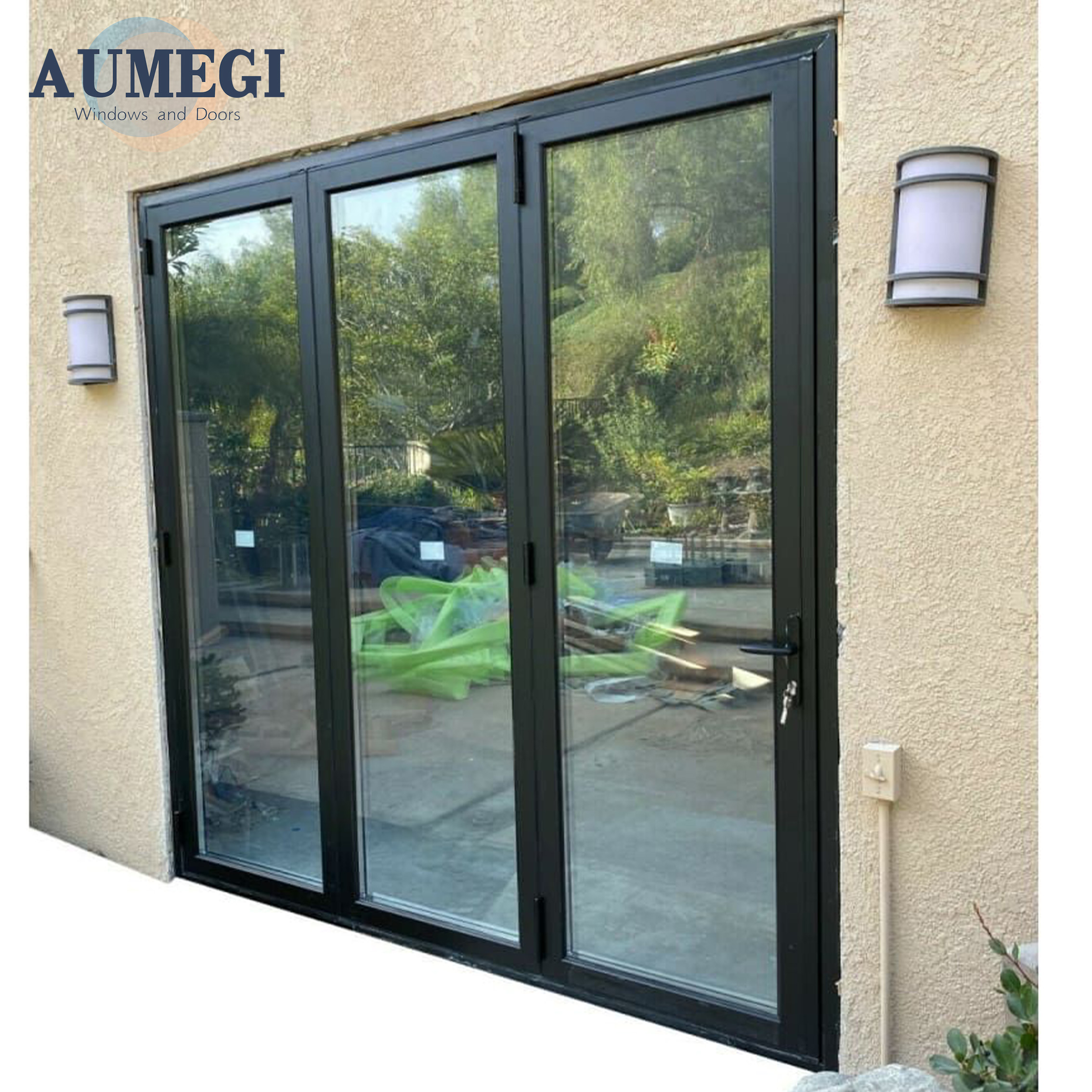 Aumegi Australian Style Vertical Folding Doors Bi Folding Aluminum Bi-fold Patio Sliding Folding Door