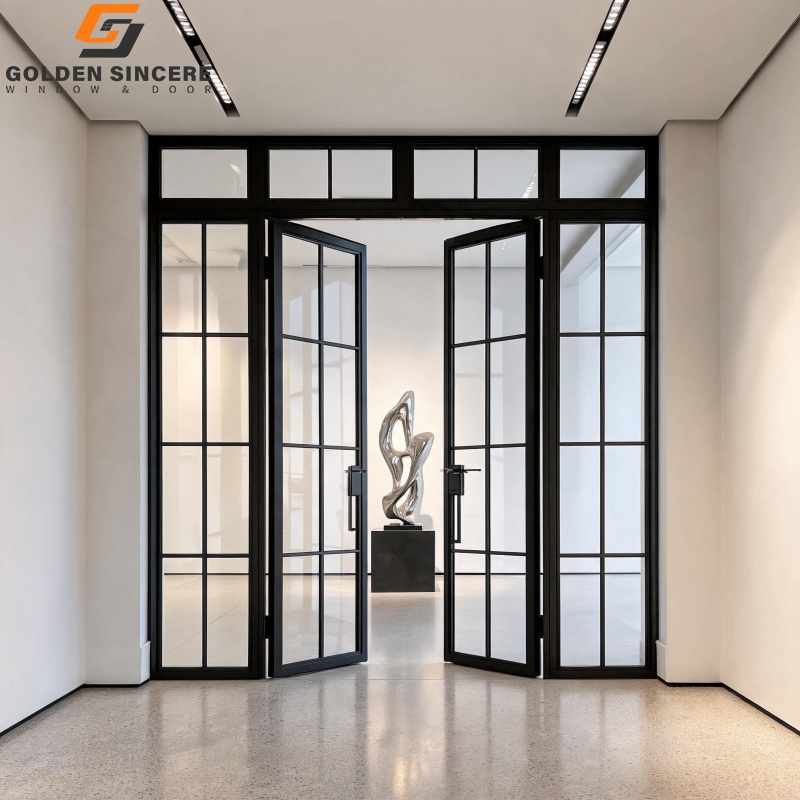 GS Modern Villa Exterior Crittall Style Aluminum Swing Patio Door Double Glass Casement French Doors