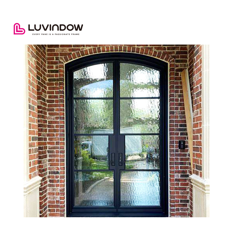 Luvindow Manufacturer Modern Double Exterior/interior Grill Iron Door Designs Glass Wrought Aluminum Door
