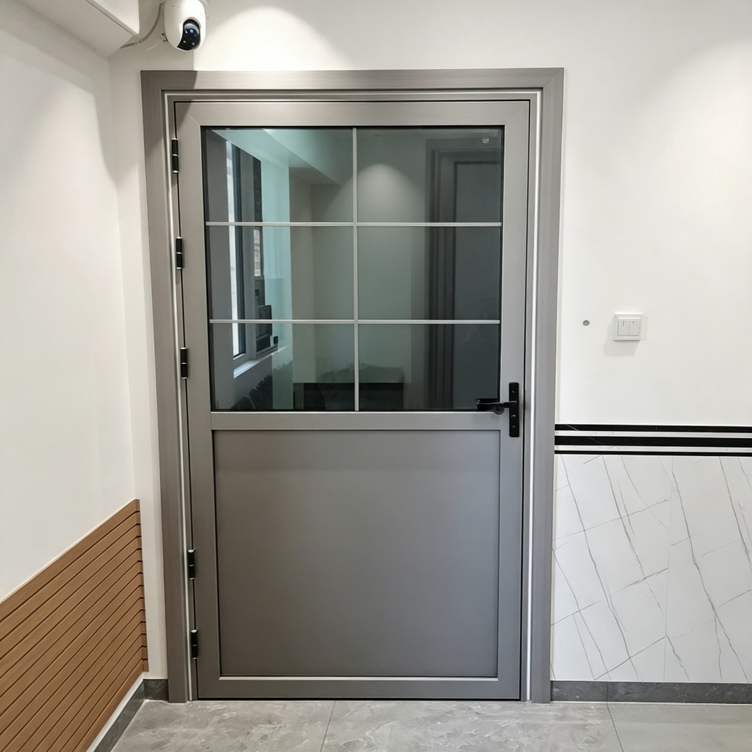 Factory Custom Half Glass Half Panel Aluminum Alloy Swing Door Waterproof Interior Door For Bathroom Home Villa