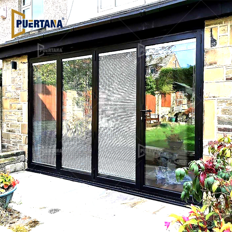 Patio Thermal Break Aluminium Bifold Accordion Bi Folding Doors Built in Integral Blinds