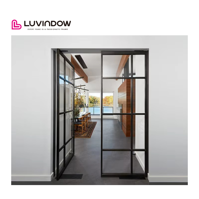 Luvindow American Style Kitchen Double Glazed Glass Front French Doors Modern Exterior Aluminum Alloy Swing Open Residential Use