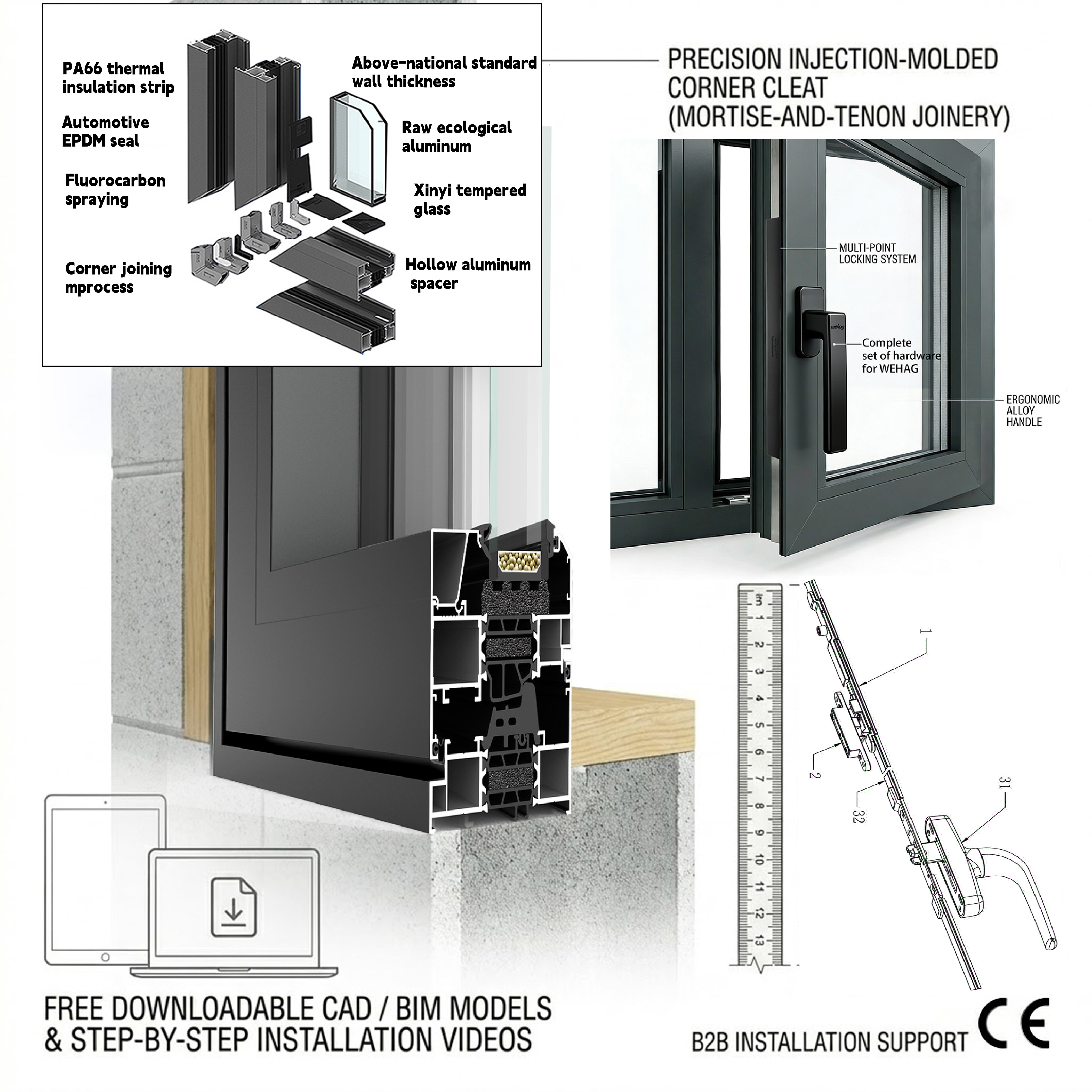 Double Glazed Aluminum Alloy Swing Casement Window Thermal Break System For Energy Efficient Villa Homes