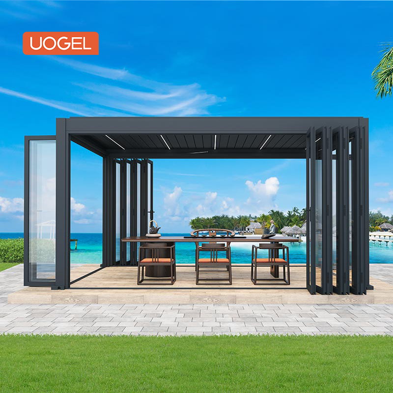 Uogel Custom Size Aluminium Bi-Folding Exterior Glass Bifold Doors US Standards Powder Coated Accordion Folding Design 1 Set