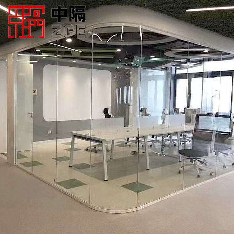 High Acoustic Double Glass Wall Aluminum Frame Demountable Panels Contemporary Office Fitout Office Partition