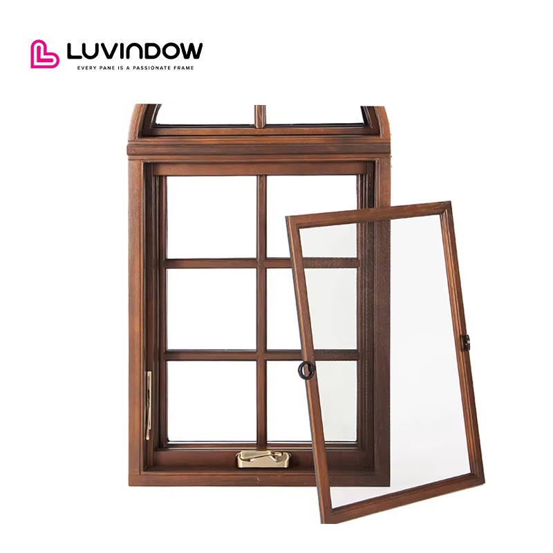 Energy Efficient Aluminum Clad Wood Casement Windows Crank Out Opening Heat Insulated Low-E Glass Windows for House
