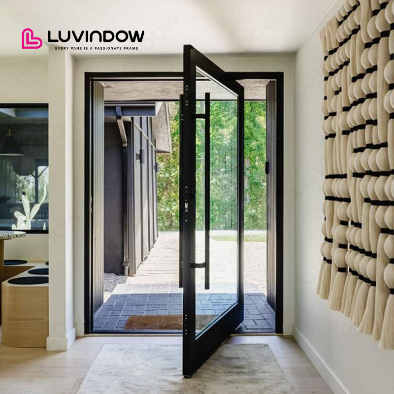 Modern Style Main Entrance Door Heat Insulated Aluminum Double Glazed Glass Pivot Door