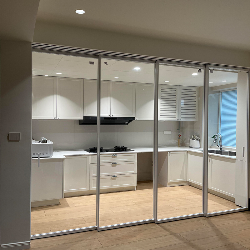Ultra Slim Aluminum Sliding Door Multi Panel Linked System Kitchen Door Waterproof Windproof Wholesale Factory Tempered Glass
