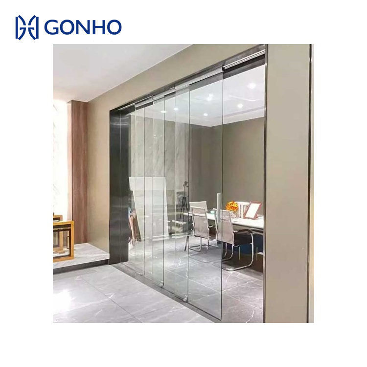 GONHO Hurricane Impact Glass Sliding Door Interior Partition Doors Aluminum Alloy Profile Glass Sliding Door Slim Trackless