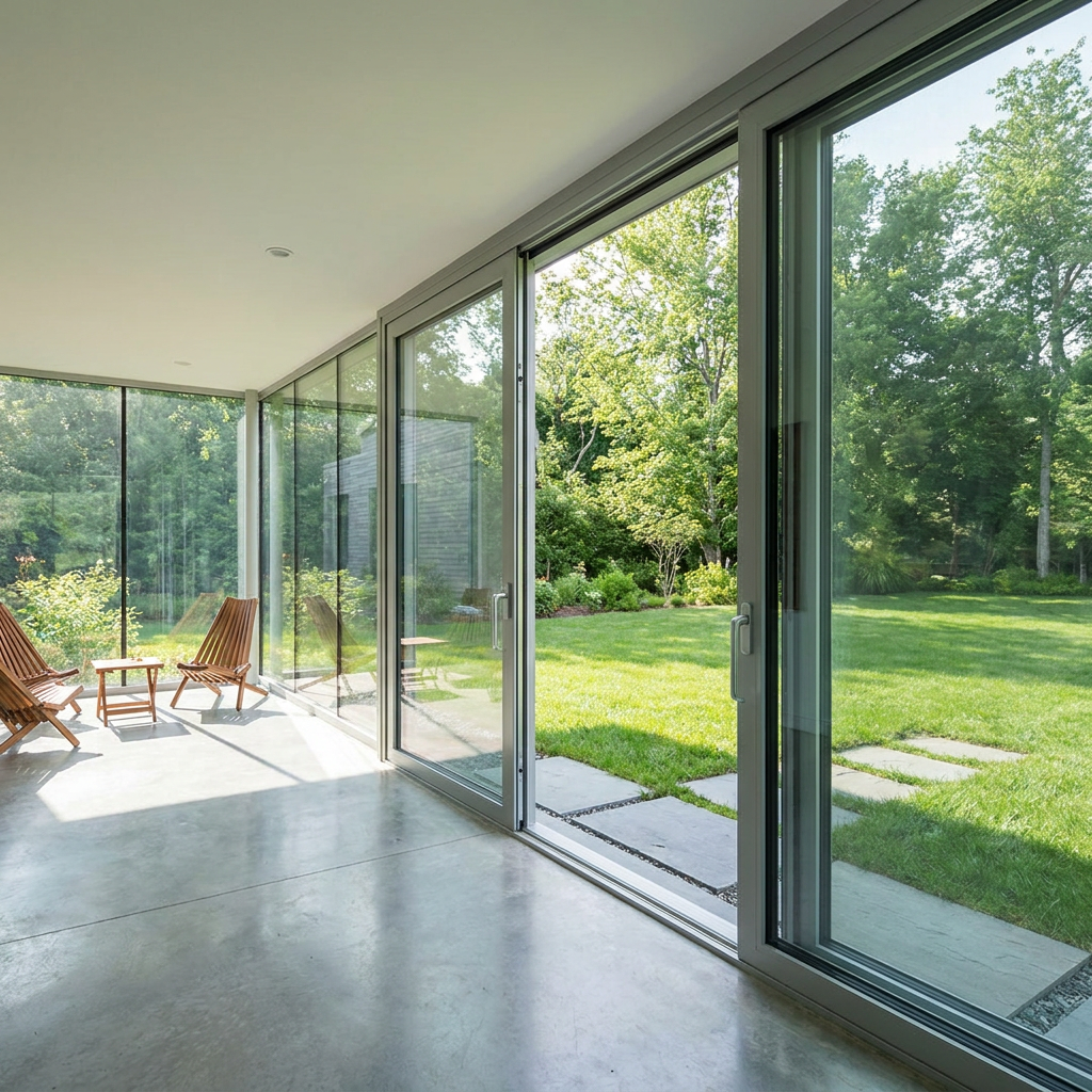 Modern Aluminum Alloy Ultra Clear Double Tempered Glass Waterproof Sunroom With Flush Floor Track Doors For Garden Villa