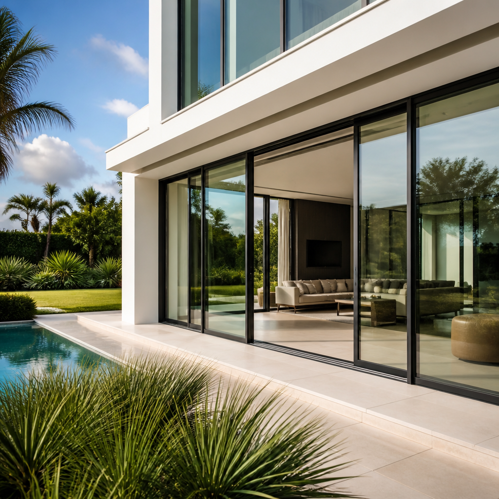 OEM Hurricane Resistant Sliding Door 4 Tracks Double Tempered Glass Airtight Waterproof Slim Frame NFRC CE AS2047 Villa Hotel
